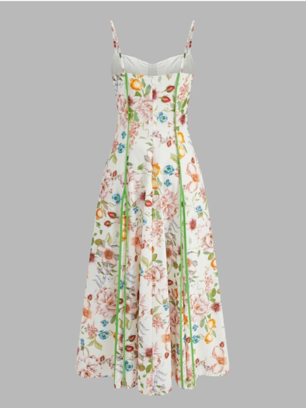 Commense White Floral Maxi Dress with Green Piping - Picture 3 of 5